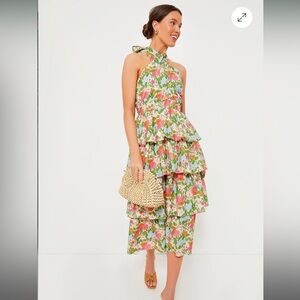 Hyacinth House Multi Green Begonia Floral Jenny Halter Neck Midi Dress